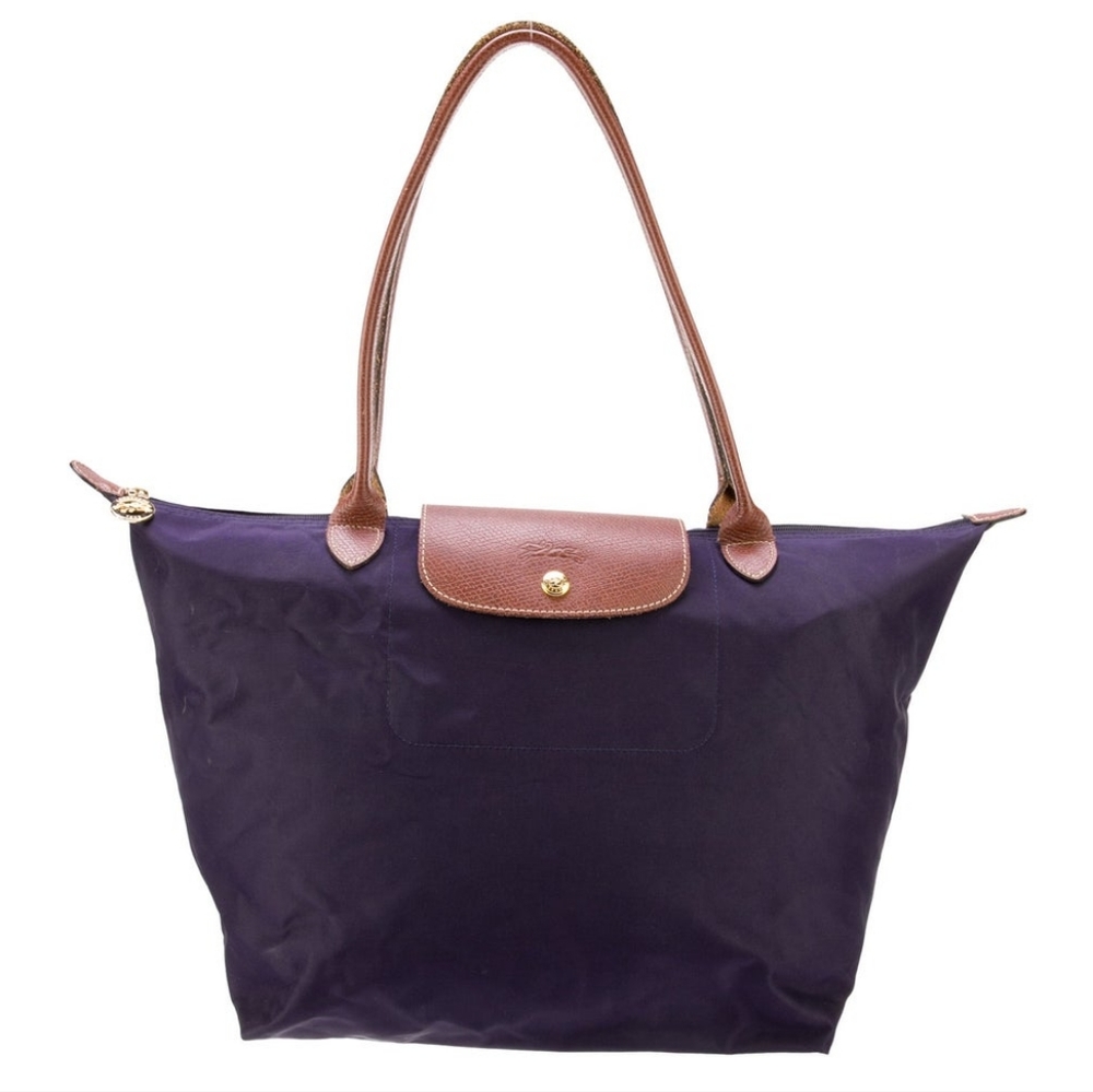 Longchamp le pilage collapsible medium tote bag in purple/aburgine